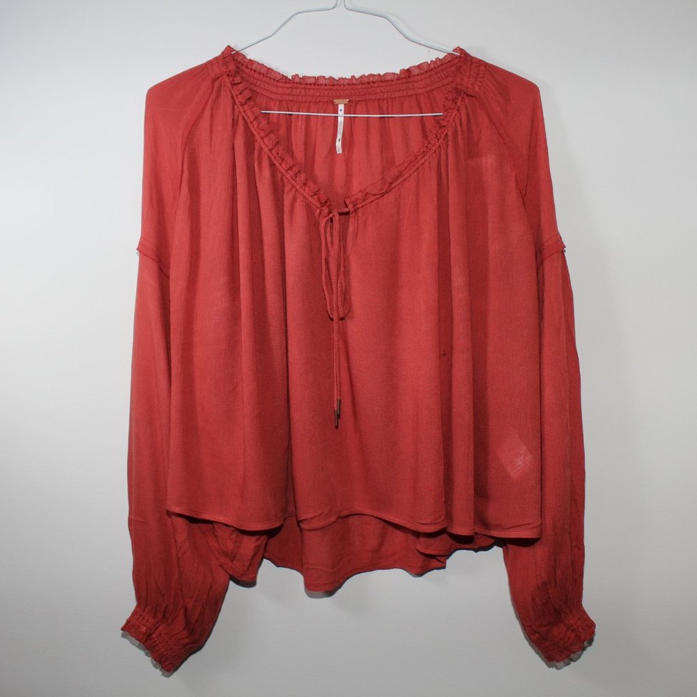 Free People Rust Orange Blouse Banda Crinkle - Picture 3 of 16